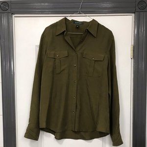 Ralph Lauren 100% Silk button down blouse, Size L